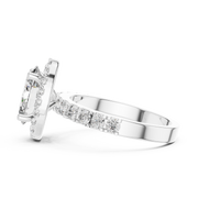 Lab Grown Oval Cut Halo Diamond Ring with Pave Band in Yellow Gold
