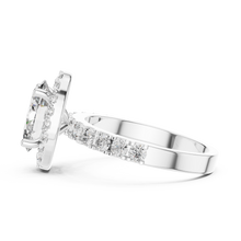 Lab Grown Oval Cut Halo Diamond Ring with Pave Band in Yellow Gold