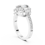 Lab Grown Oval Cut Halo Diamond Ring with Pavé Band in Yellow Gold
