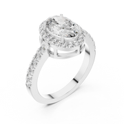 Lab Grown Oval Cut Halo Diamond Ring with Pavé Band in Yellow Gold