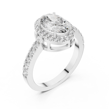Lab Grown Oval Cut Halo Diamond Ring with Pavé Band in Yellow Gold