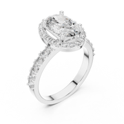 Lab Grown Oval Cut Halo Diamond Ring with Pave Band in Yellow Gold