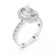 Lab Grown Oval Cut Halo Diamond Ring with Pave Band in Yellow Gold