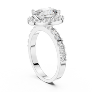 Lab Grown Oval Cut Halo Diamond Ring with Pave Band in Yellow Gold