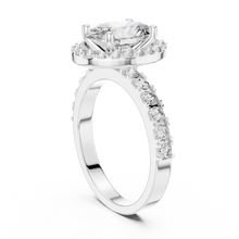 Lab Grown Oval Cut Halo Diamond Ring with Pave Band in Yellow Gold