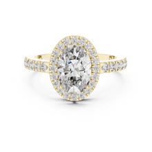 Lab Grown Oval Cut Halo Diamond Ring with Pavé Band in Yellow Gold