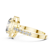 Lab Grown Oval Cut Halo Diamond Ring with Pavé Band in Yellow Gold