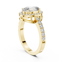 Lab Grown Oval Cut Halo Diamond Ring with Pavé Band in Yellow Gold