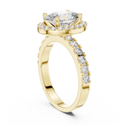 Lab Grown Oval Cut Halo Diamond Ring with Pave Band in Yellow Gold