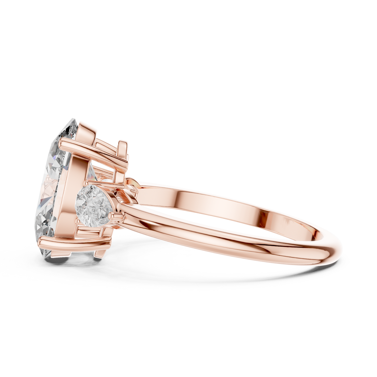 Lab Grown Oval Three Stone Diamond Ring with Pear Side Stones in Yellow Gold