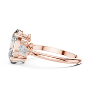 Lab Grown Oval Three Stone Diamond Ring with Pear Side Stones in Yellow Gold