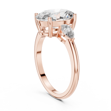 Lab Grown Oval Three Stone Diamond Ring with Pear Side Stones in Yellow Gold
