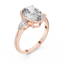Lab Grown Oval Three Stone Diamond Ring with Pear Side Stones in Yellow Gold