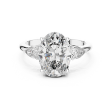 Lab Grown Oval Three Stone Diamond Ring with Pear Side Stones in Yellow Gold