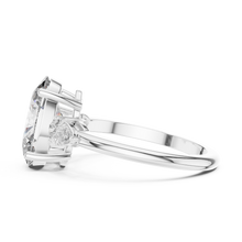 Lab Grown Oval Three Stone Diamond Ring with Pear Side Stones in Yellow Gold
