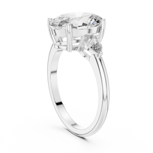Lab Grown Oval Three Stone Diamond Ring with Pear Side Stones in Yellow Gold