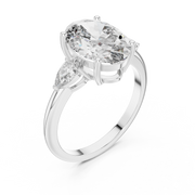 Lab Grown Oval Three Stone Diamond Ring with Pear Side Stones in Yellow Gold