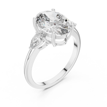 Lab Grown Oval Three Stone Diamond Ring with Pear Side Stones in Yellow Gold