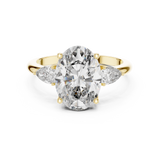 Lab Grown Oval Three Stone Diamond Ring with Pear Side Stones in Yellow Gold