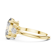 Lab Grown Oval Three Stone Diamond Ring with Pear Side Stones in Yellow Gold