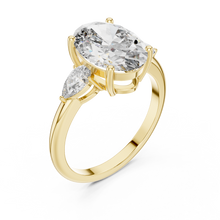 Lab Grown Oval Three Stone Diamond Ring with Pear Side Stones in Yellow Gold