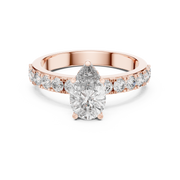 Lab Grown Pear Cut Diamond Ring with Hidden Halo & Pave Band in Yellow Gold