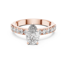 Lab Grown Pear Cut Diamond Ring with Hidden Halo & Pave Band in Yellow Gold