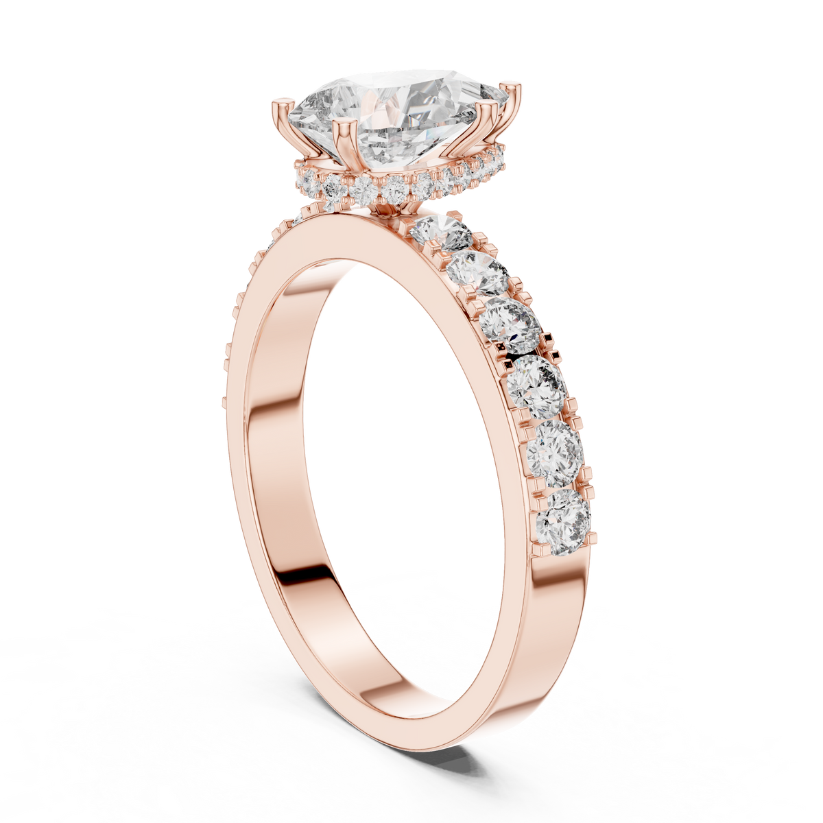 Lab Grown Pear Cut Diamond Ring with Hidden Halo & Pave Band in Yellow Gold