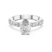 Lab Grown Pear Cut Diamond Ring with Hidden Halo & Pave Band in Yellow Gold