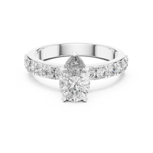 Lab Grown Pear Cut Diamond Ring with Hidden Halo & Pave Band in Yellow Gold