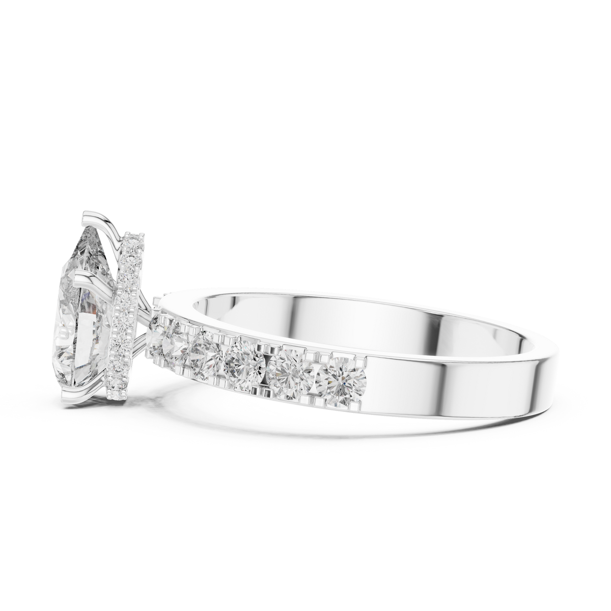 Lab Grown Pear Cut Diamond Ring with Hidden Halo & Pave Band in Yellow Gold