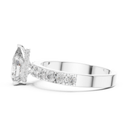 Lab Grown Pear Cut Diamond Ring with Hidden Halo & Pave Band in Yellow Gold