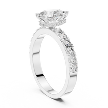 Lab Grown Pear Cut Diamond Ring with Hidden Halo & Pave Band in Yellow Gold