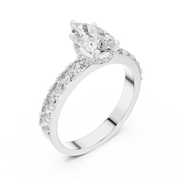 Lab Grown Pear Cut Diamond Ring with Hidden Halo & Pave Band in Yellow Gold