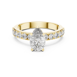 Lab Grown Pear Cut Diamond Ring with Hidden Halo & Pave Band in Yellow Gold