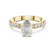 Lab Grown Pear Cut Diamond Ring with Hidden Halo & Pave Band in Yellow Gold