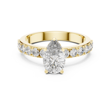 Lab Grown Pear Cut Diamond Ring with Hidden Halo & Pave Band in Yellow Gold