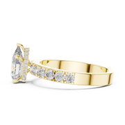 Lab Grown Pear Cut Diamond Ring with Hidden Halo & Pave Band in Yellow Gold