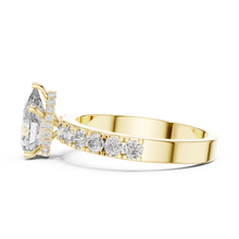 Lab Grown Pear Cut Diamond Ring with Hidden Halo & Pave Band in Yellow Gold