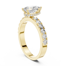 Lab Grown Pear Cut Diamond Ring with Hidden Halo & Pave Band in Yellow Gold