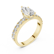 Lab Grown Pear Cut Diamond Ring with Hidden Halo & Pave Band in Yellow Gold