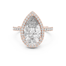 Lab Grown Pear Cut Halo Diamond Ring with Pavé Band in Yellow Gold