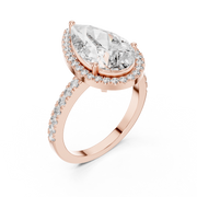 Lab Grown Pear Cut Halo Diamond Ring with Pavé Band in Yellow Gold