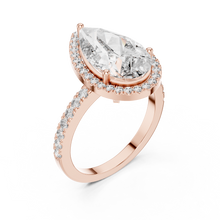 Lab Grown Pear Cut Halo Diamond Ring with Pavé Band in Yellow Gold