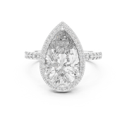 Lab Grown Pear Cut Halo Diamond Ring with Pavé Band in Yellow Gold