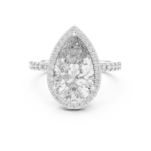 Lab Grown Pear Cut Halo Diamond Ring with Pavé Band in Yellow Gold