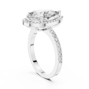 Lab Grown Pear Cut Halo Diamond Ring with Pavé Band in Yellow Gold