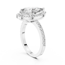Lab Grown Pear Cut Halo Diamond Ring with Pavé Band in Yellow Gold