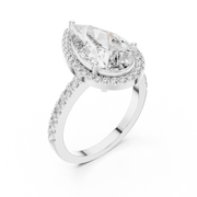 Lab Grown Pear Cut Halo Diamond Ring with Pavé Band in Yellow Gold