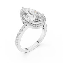 Lab Grown Pear Cut Halo Diamond Ring with Pavé Band in Yellow Gold
